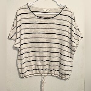 Max Studio Black and Cream Striped Short Sleeve Top